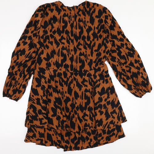 Quiz Womens Brown Animal Print Polyester Trapeze & Swing  Size 18  V-Neck Zip