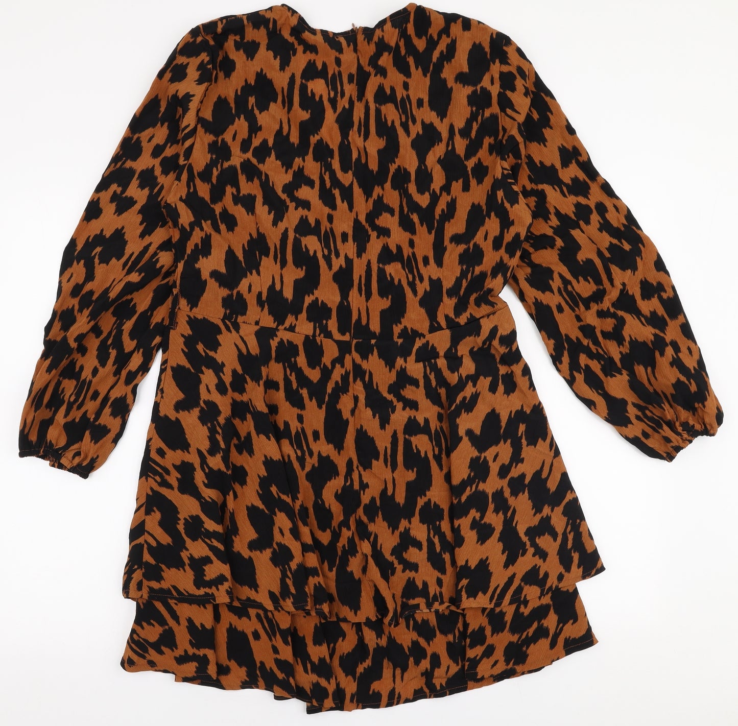 Quiz Womens Brown Animal Print Polyester Trapeze & Swing  Size 18  V-Neck Zip