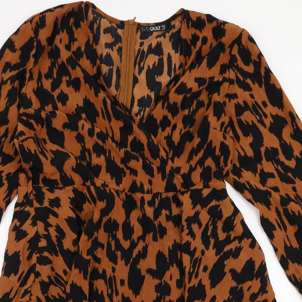 Quiz Womens Brown Animal Print Polyester Trapeze & Swing  Size 18  V-Neck Zip