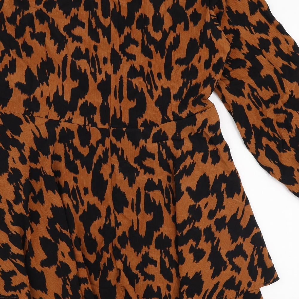 Quiz Womens Brown Animal Print Polyester Trapeze & Swing  Size 18  V-Neck Zip