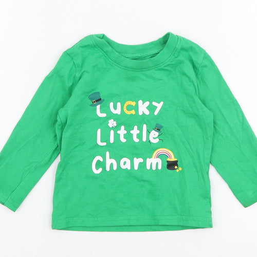Primark Baby Green  100% Cotton Jersey T-Shirt Size 9-12 Months Round Neck Pullover - Lucky little charm