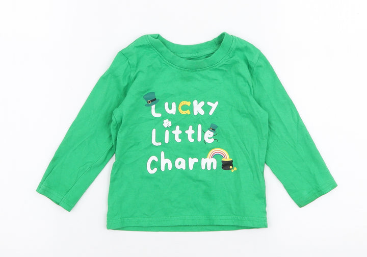 Primark Baby Green  100% Cotton Jersey T-Shirt Size 9-12 Months Round Neck Pullover - Lucky little charm