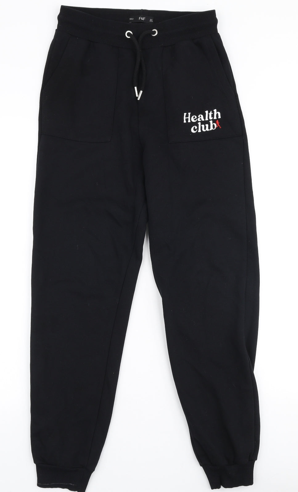 F&F Womens Black  Cotton Jogger Trousers Size 6 L27 in Slim Drawstring - Health club