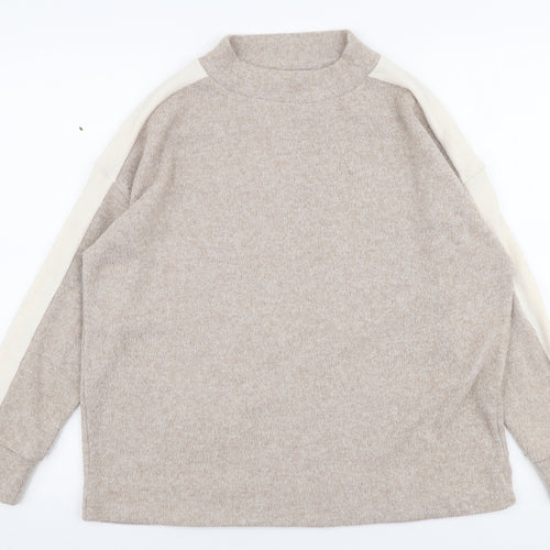 F&F Womens Beige High Neck  Polyester Pullover Jumper Size 8
