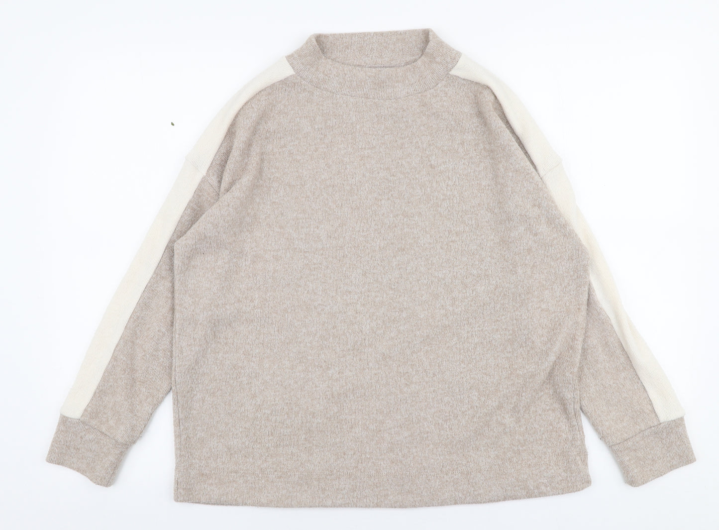 F&F Womens Beige High Neck  Polyester Pullover Jumper Size 8