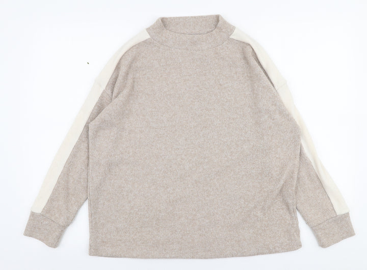 F&F Womens Beige High Neck  Polyester Pullover Jumper Size 8