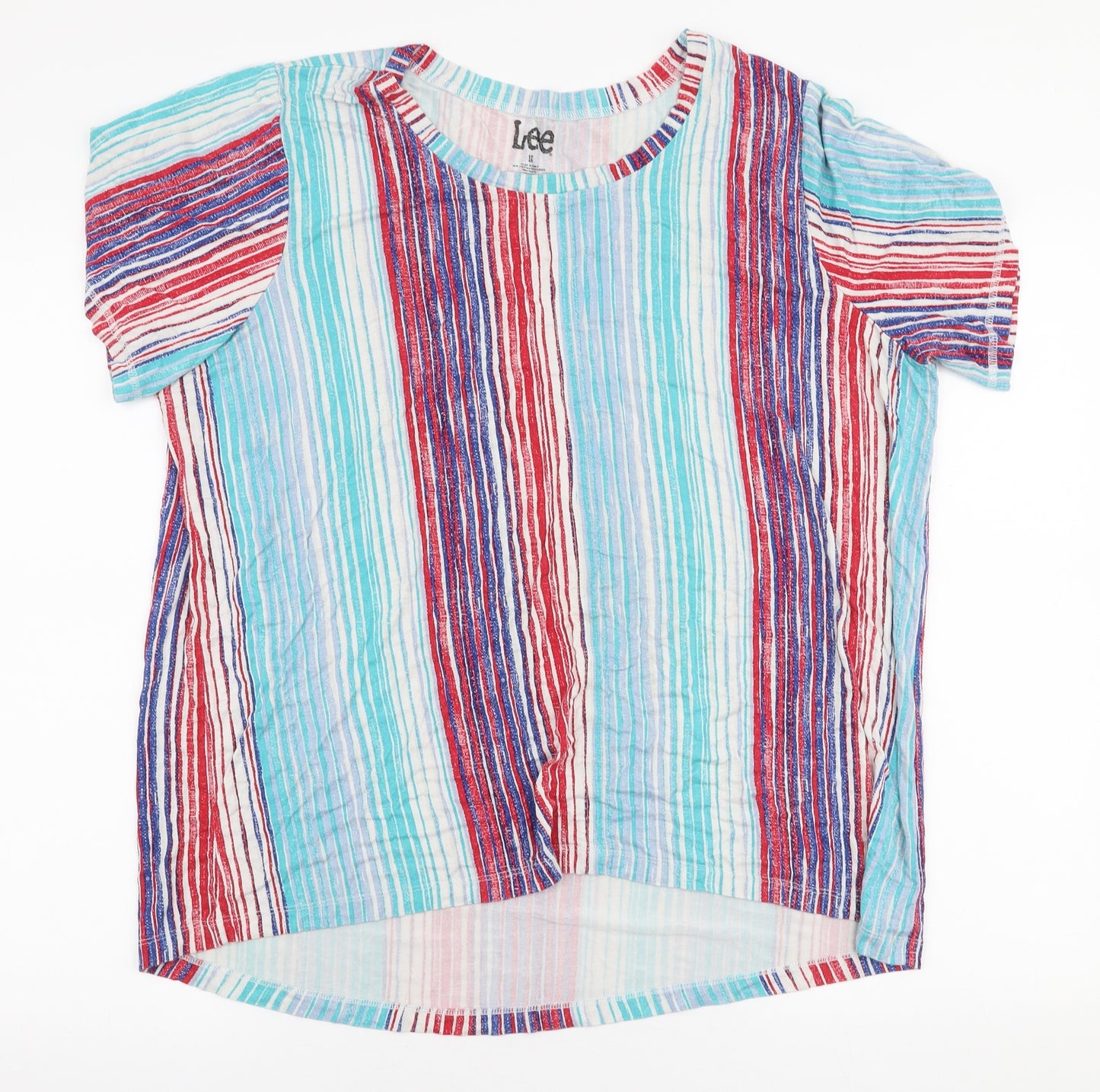 Lee  Womens Multicoloured Striped Polyester Jersey Blouse Size XL Round Neck