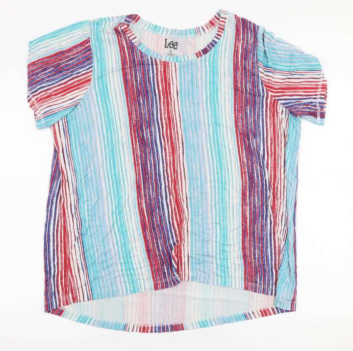 Lee  Womens Multicoloured Striped Polyester Jersey Blouse Size XL Round Neck