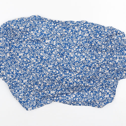 SheIn Womens Blue Floral Polyester Cropped Blouse Size S V-Neck