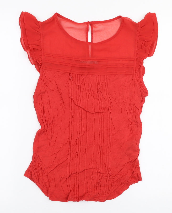 H&M Womens Red  Viscose Jersey Blouse Size S Round Neck