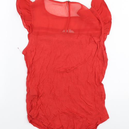 H&M Womens Red  Viscose Jersey Blouse Size S Round Neck