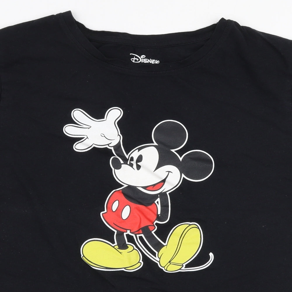 Primark Womens Black  100% Cotton Jersey T-Shirt Size L Round Neck - Mickey Mouse