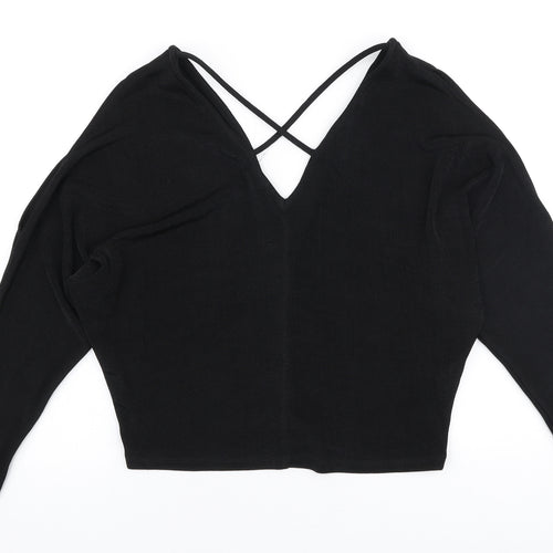 River Island Womens Black V-Neck  Polyester Pullover Jumper Size 8   - Cold shoulder