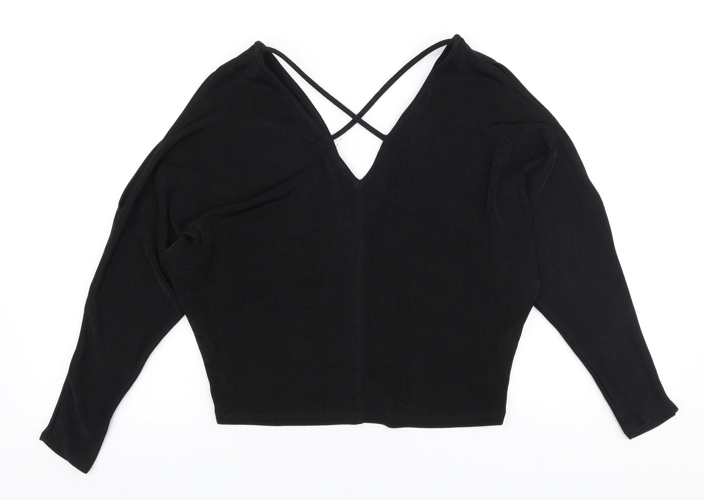 River Island Womens Black V-Neck  Polyester Pullover Jumper Size 8   - Cold shoulder
