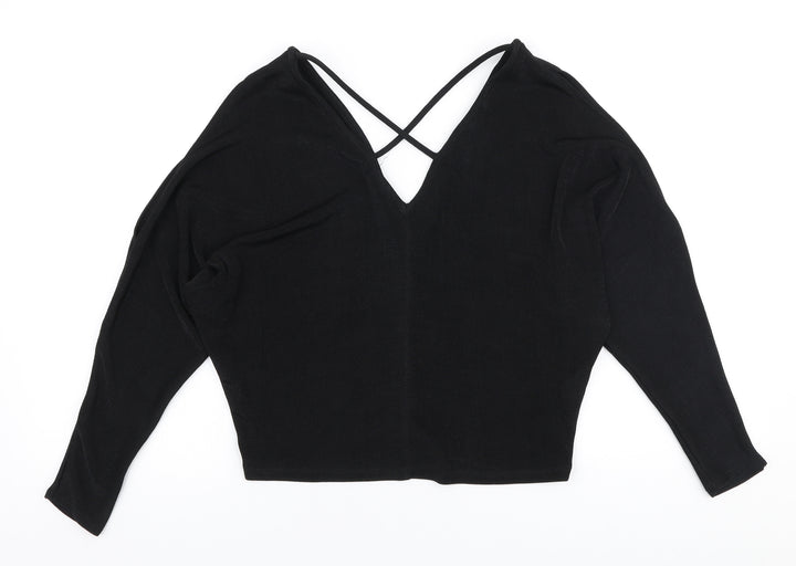River Island Womens Black V-Neck  Polyester Pullover Jumper Size 8   - Cold shoulder