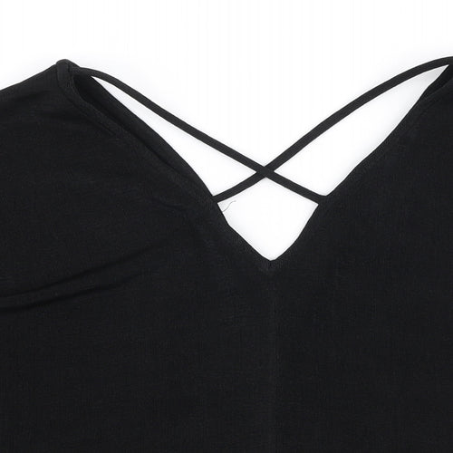 River Island Womens Black V-Neck  Polyester Pullover Jumper Size 8   - Cold shoulder