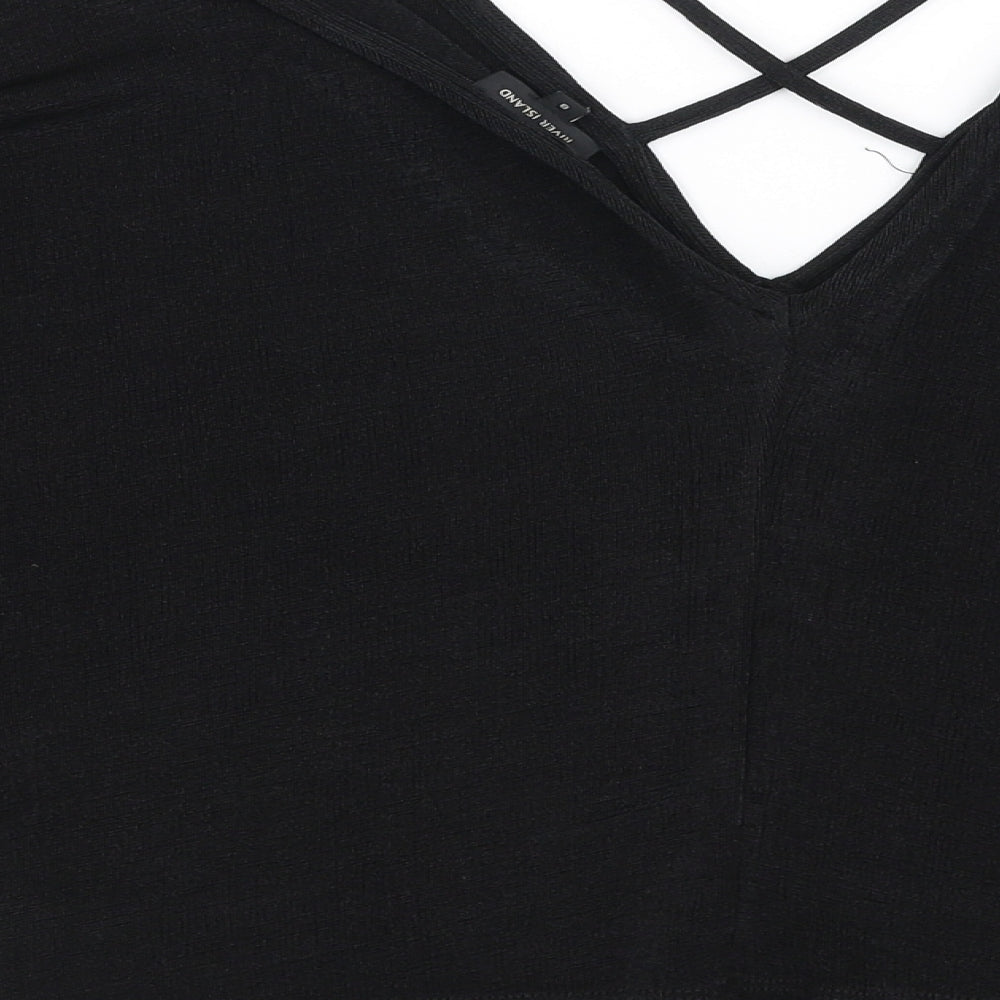 River Island Womens Black V-Neck  Polyester Pullover Jumper Size 8   - Cold shoulder