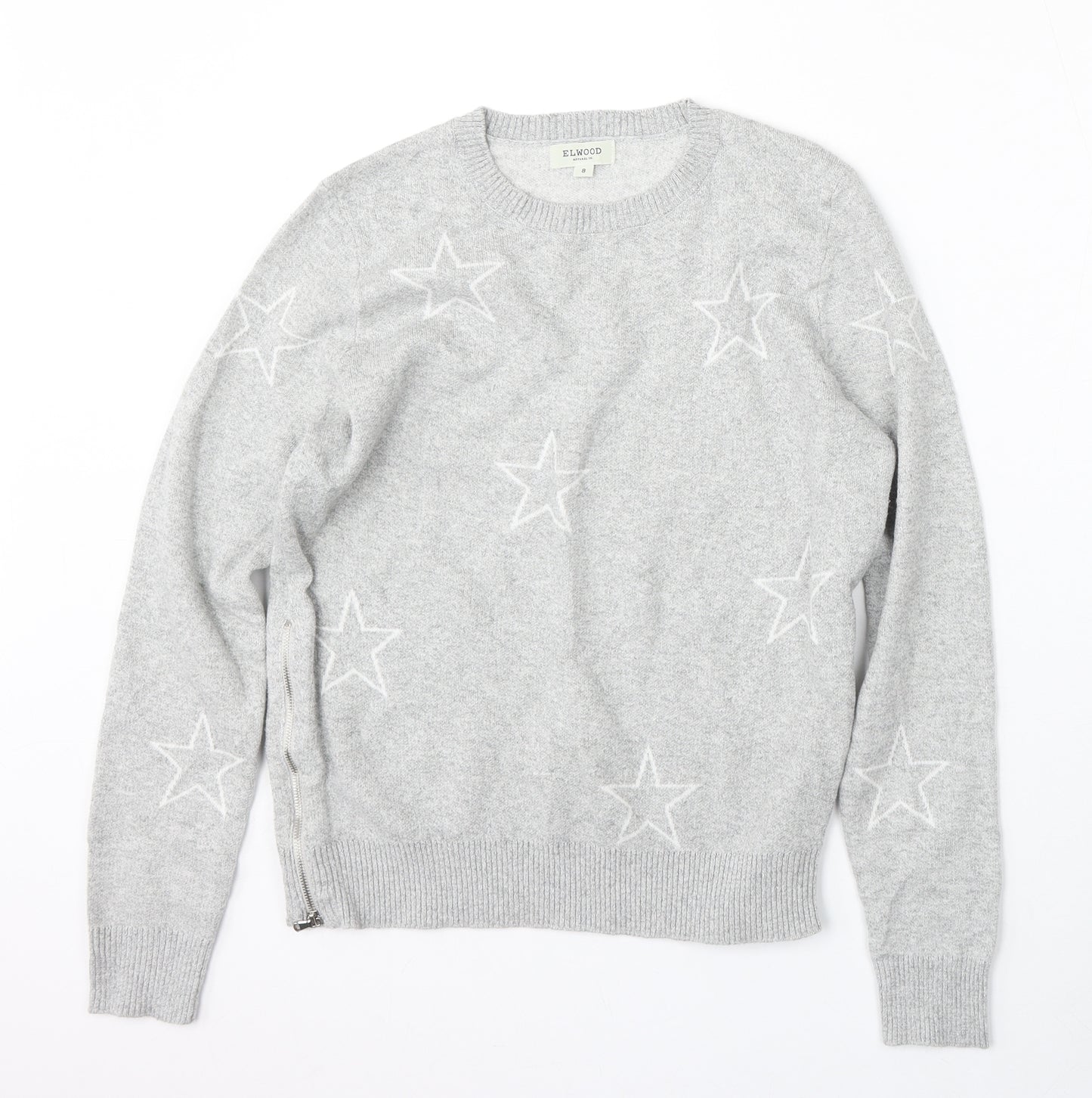 Elwood Womens Grey Round Neck  Acrylic Pullover Jumper Size 8