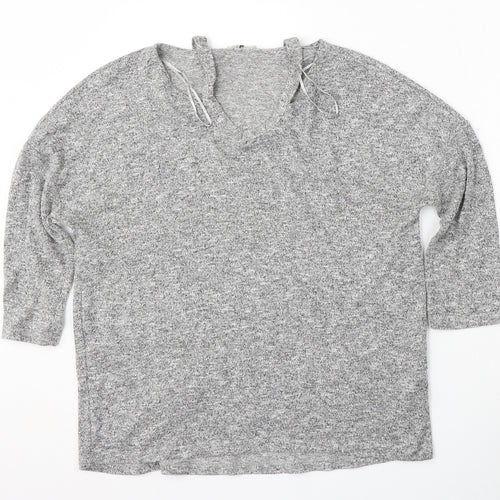 TU Womens Grey V-Neck  Polyester Pullover Jumper Size 12