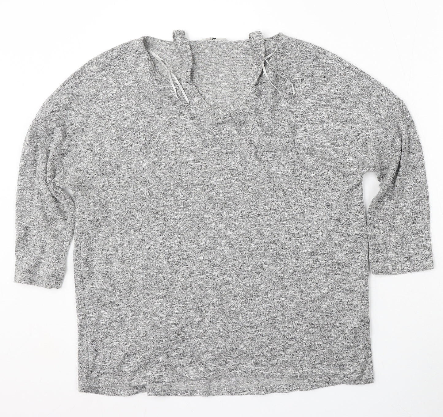 TU Womens Grey V-Neck  Polyester Pullover Jumper Size 12