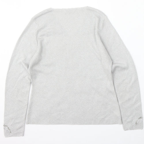 St Michael Womens Silver V-Neck  Polyester Pullover Jumper Size M