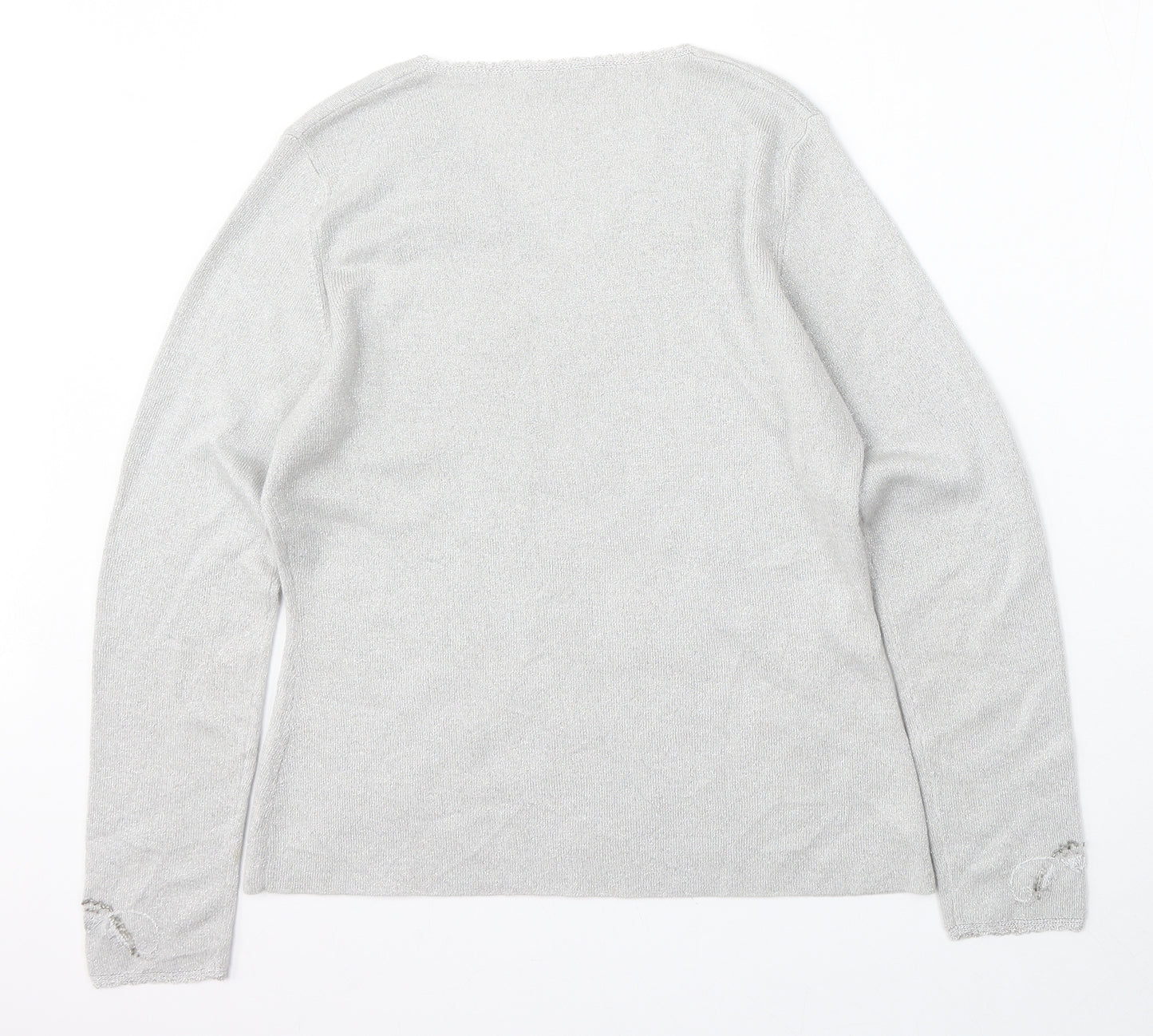 St Michael Womens Silver V-Neck  Polyester Pullover Jumper Size M