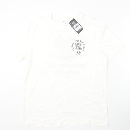 TU Mens White  Cotton  T-Shirt Size L Round Neck