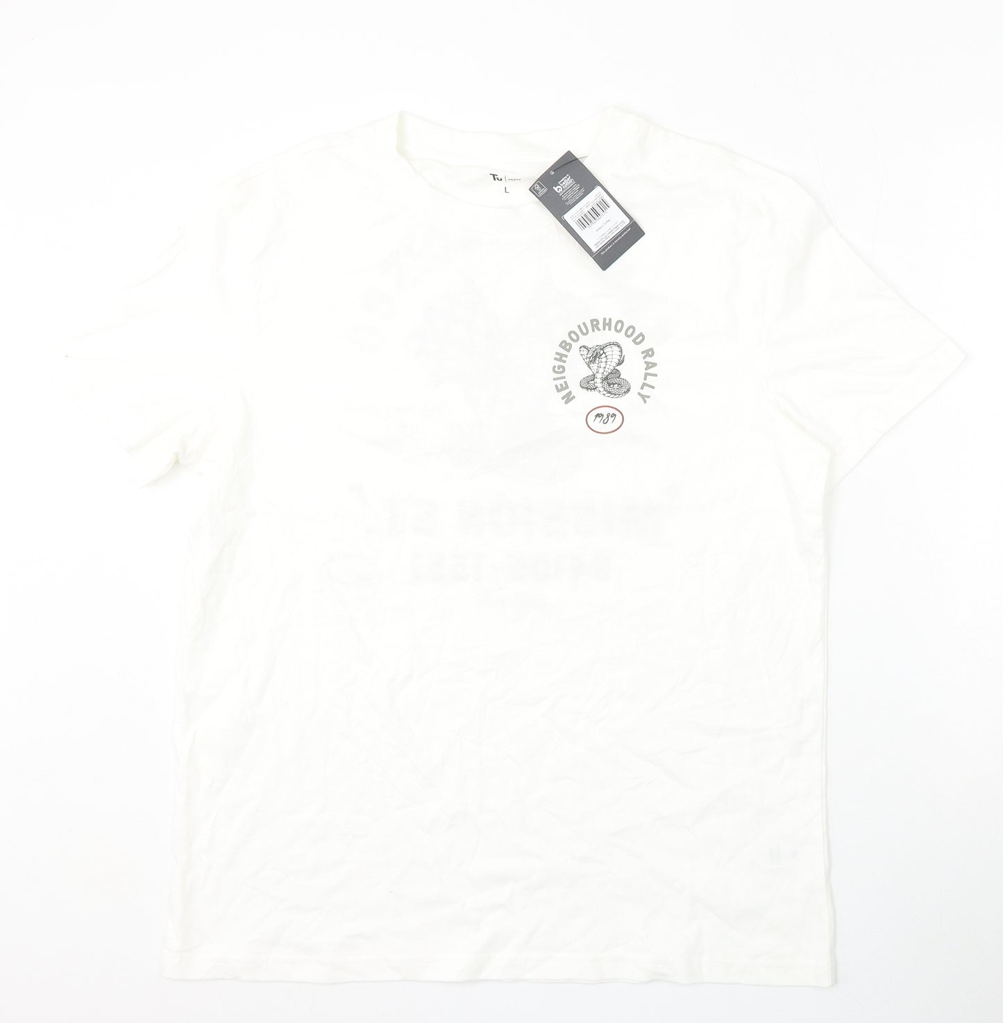 TU Mens White  Cotton  T-Shirt Size L Round Neck