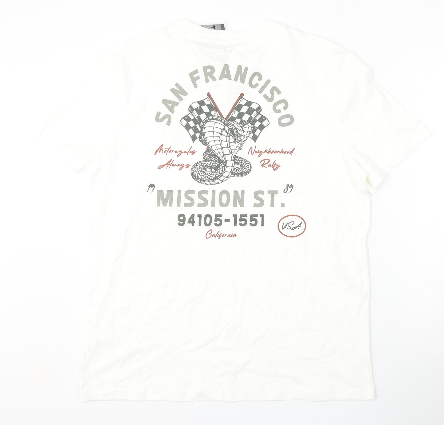 TU Mens White  Cotton  T-Shirt Size L Round Neck