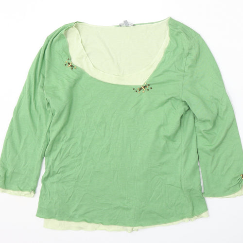 Per Una Womens Green Round Neck  Cotton Pullover Jumper Size 14