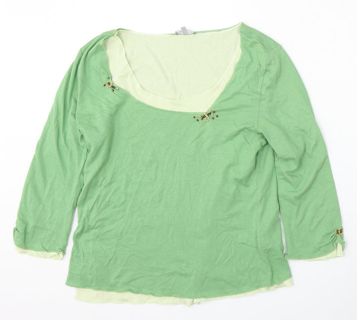 Per Una Womens Green Round Neck Cotton Pullover Jumper Size 14