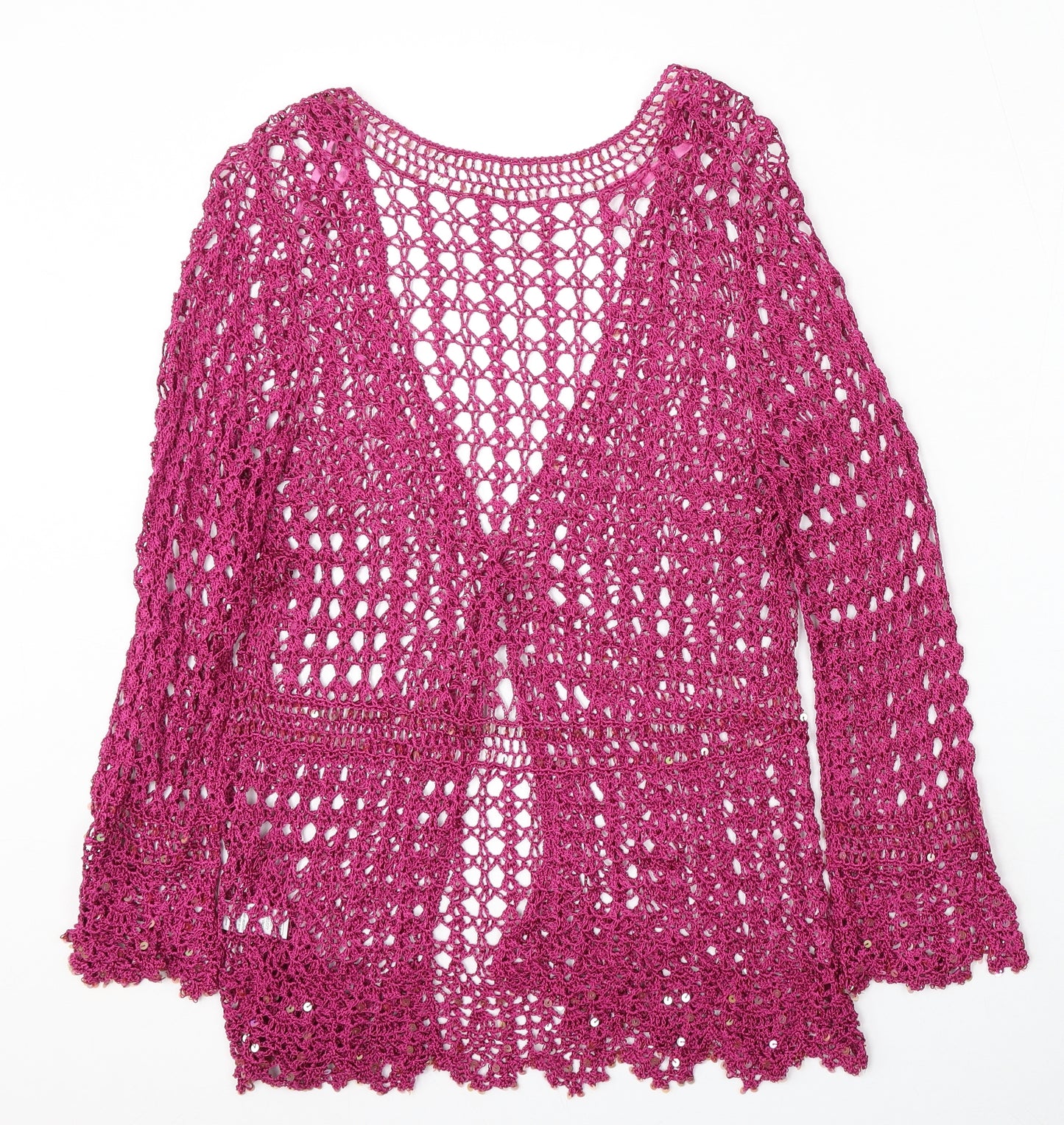 M&Co Womens Purple V-Neck  Viscose Cardigan Jumper Size M