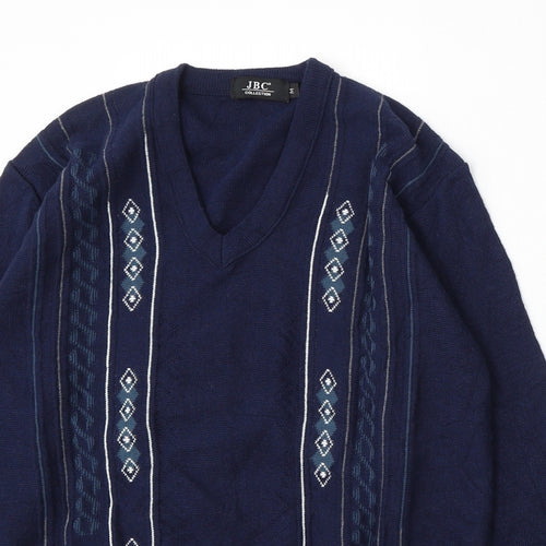 JBC Collection Womens Blue V-Neck  Acrylic Pullover Jumper Size M