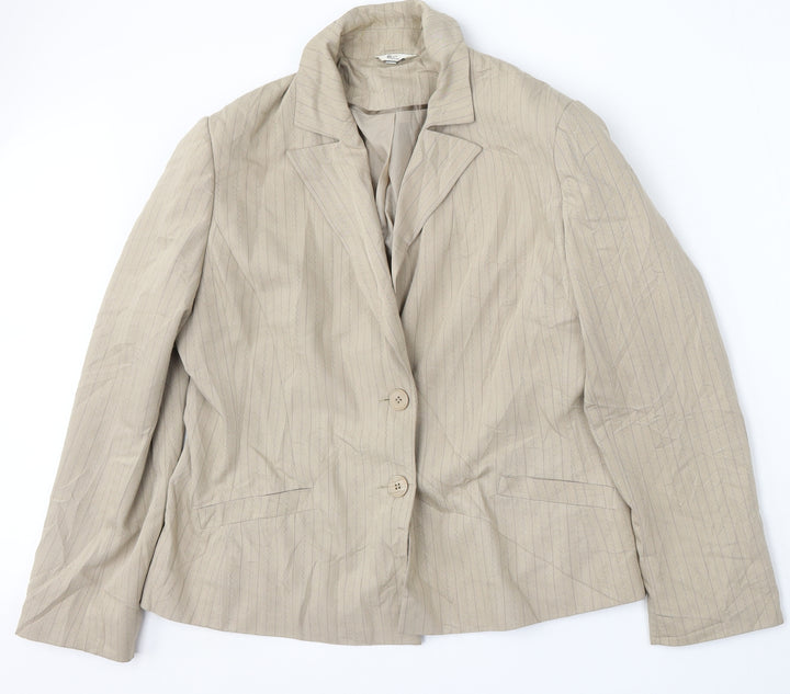 Klass Womens Beige Striped Viscose Jacket Suit Size 16
