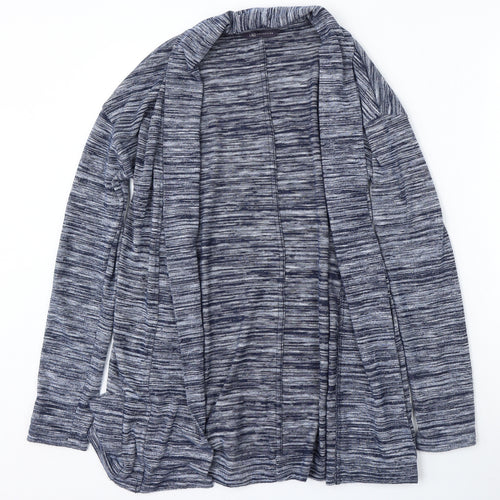 Marks and Spencer Womens Blue V-Neck Striped Polyester Cardigan Jumper Size 10