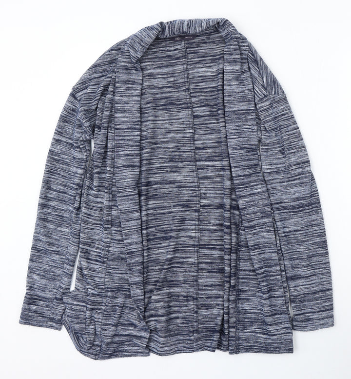 Marks and Spencer Womens Blue V-Neck Striped Polyester Cardigan Jumper Size 10
