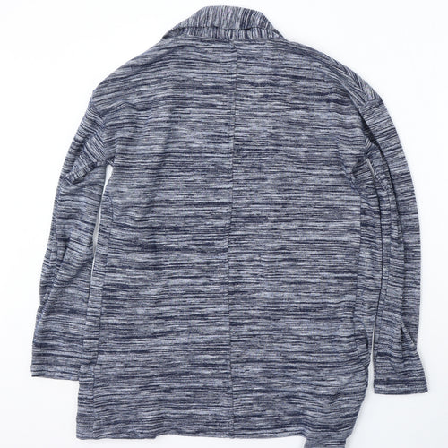 Marks and Spencer Womens Blue V-Neck Striped Polyester Cardigan Jumper Size 10