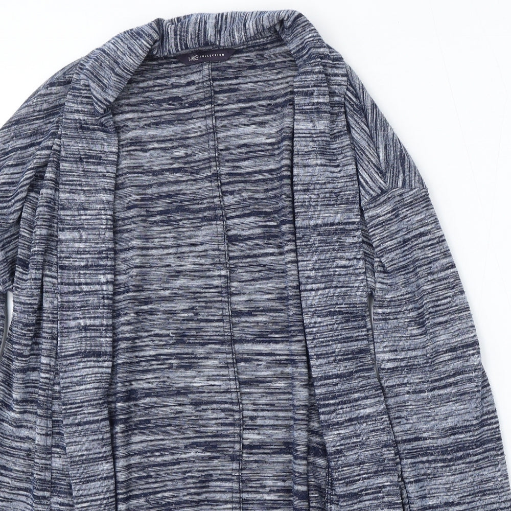 Marks and Spencer Womens Blue V-Neck Striped Polyester Cardigan Jumper Size 10
