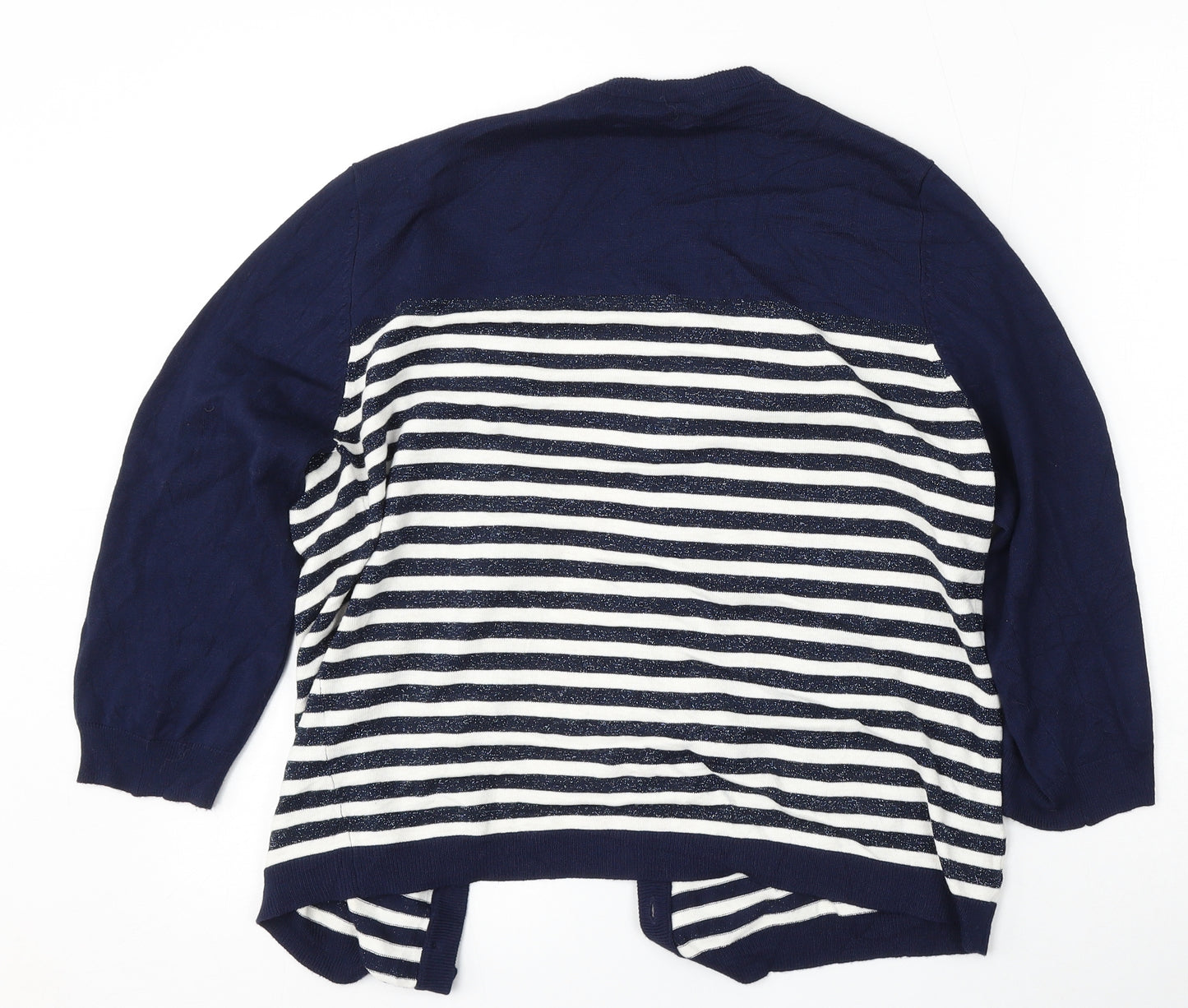M&Co Womens Blue V-Neck Striped Viscose Cardigan Jumper Size L