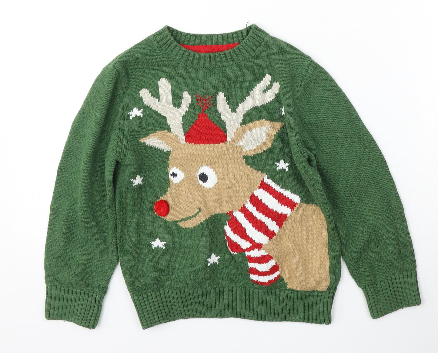 H&M Boys Green Round Neck  Cotton Pullover Jumper Size 4-5 Years   - christmas