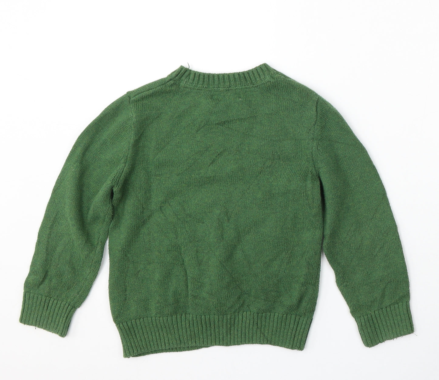 H&M Boys Green Round Neck  Cotton Pullover Jumper Size 4-5 Years   - christmas