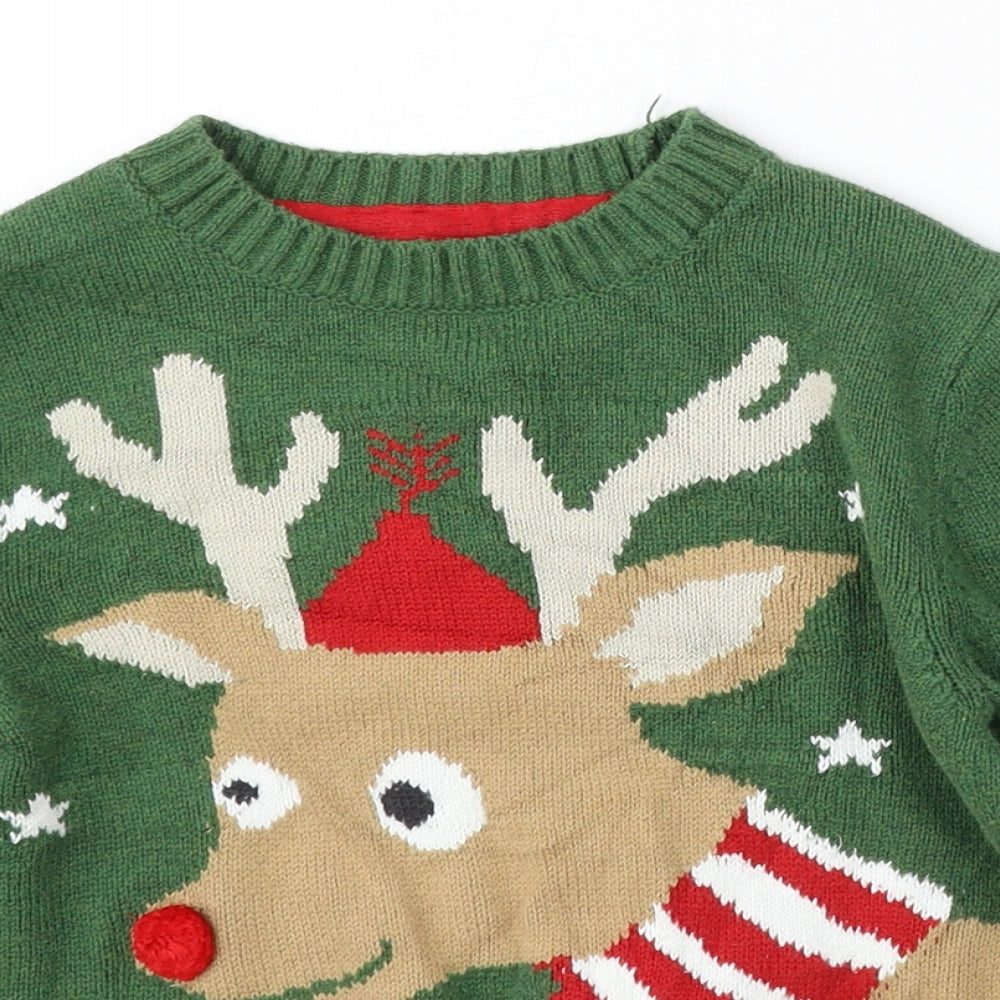 H&M Boys Green Round Neck  Cotton Pullover Jumper Size 4-5 Years   - christmas