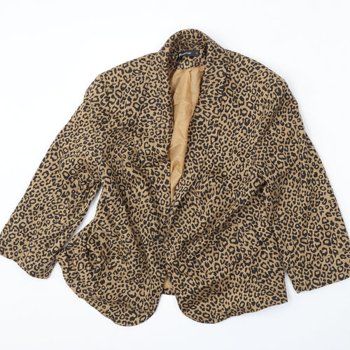 Internacionale Womens Brown Animal Print Polyester Jacket Suit Size 12