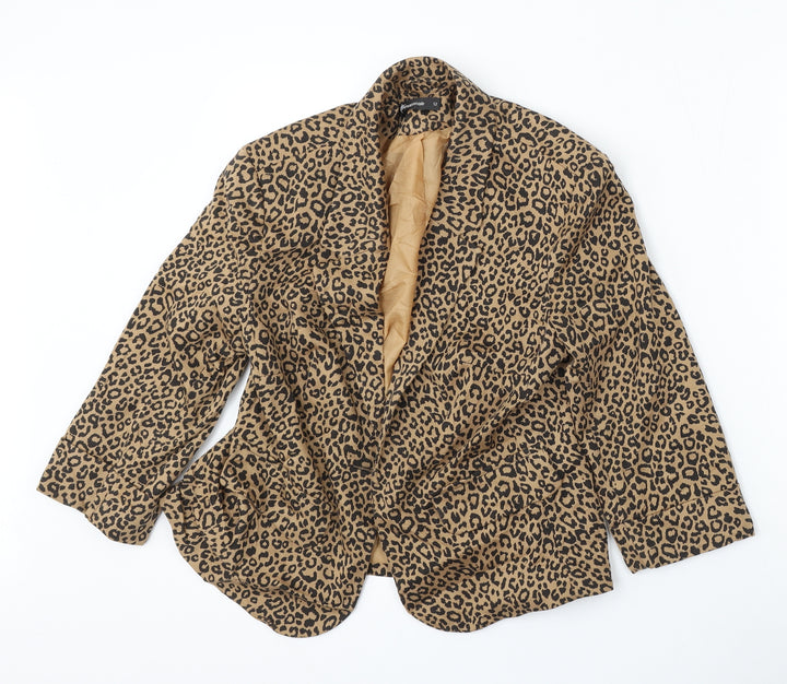Internacionale Womens Brown Animal Print Polyester Jacket Suit Size 12
