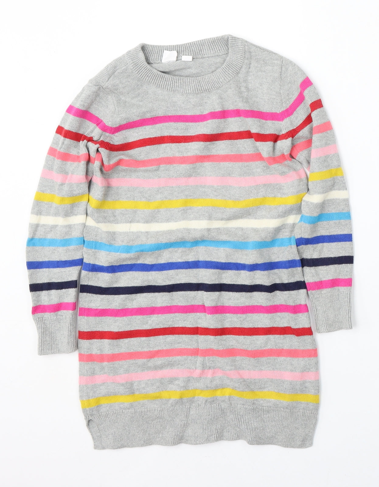Gap Girls Grey Round Neck Striped Cotton Pullover Jumper Size S