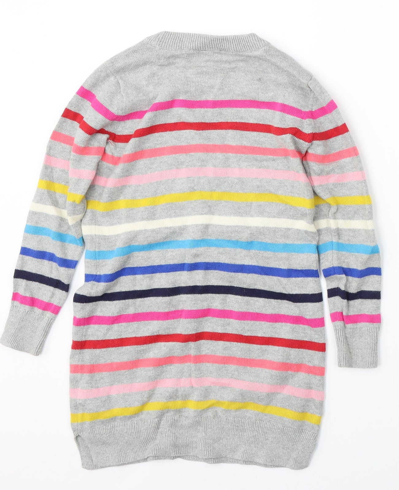 Gap Girls Grey Round Neck Striped Cotton Pullover Jumper Size S