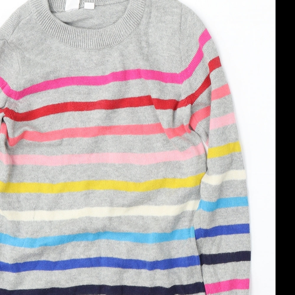 Gap Girls Grey Round Neck Striped Cotton Pullover Jumper Size S