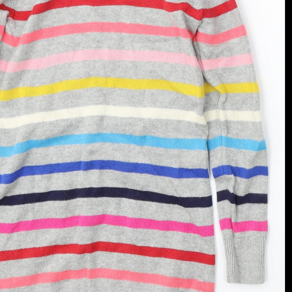 Gap Girls Grey Round Neck Striped Cotton Pullover Jumper Size S