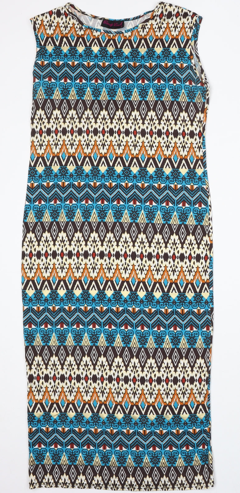 Candy Crush Womens Multicoloured Geometric Polyester Pencil Dress  Size 12  Round Neck