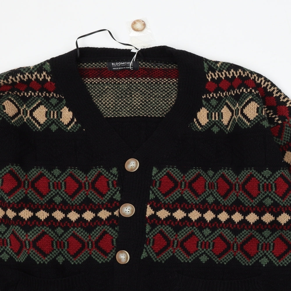 Bloomchic Womens Multicoloured Round Neck Geometric Acrylic Cardigan Jumper Size 26